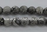 CPT187 15.5 inches 6mm faceted round grey picture jasper beads