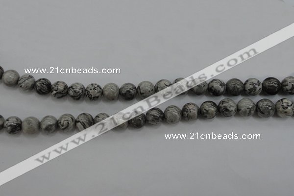 CPT188 15.5 inches 8mm round grey picture jasper beads wholesale