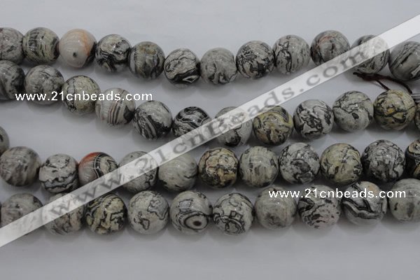 CPT190 15.5 inches 14mm round grey picture jasper beads wholesale