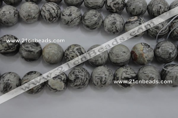 CPT192 15.5 inches 18mm round grey picture jasper beads wholesale