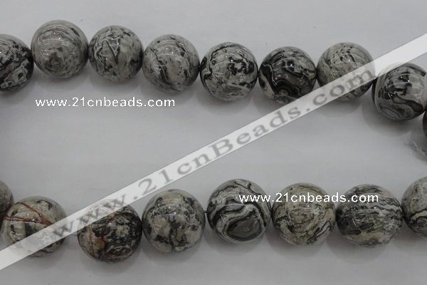 CPT193 15.5 inches 20mm round grey picture jasper beads wholesale