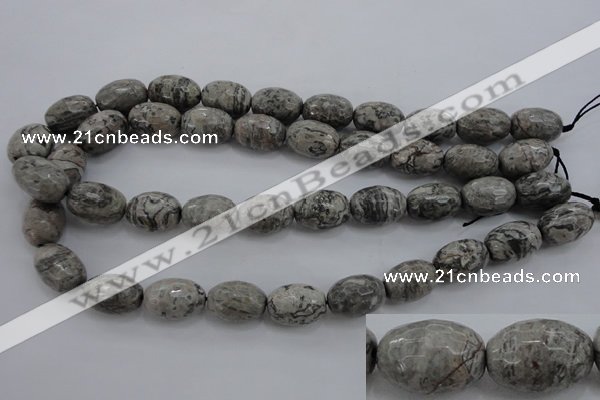 CPT195 15.5 inches 13*18mm faceted rice grey picture jasper beads