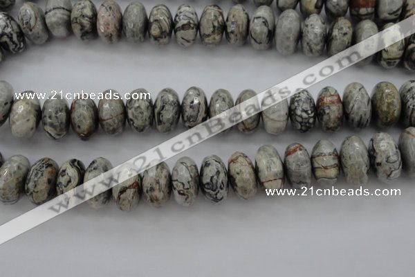 CPT197 15.5 inches 9*16mm faceted rondelle grey picture jasper beads