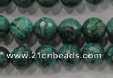 CPT216 15.5 inches 12mm faceted round green picture jasper beads