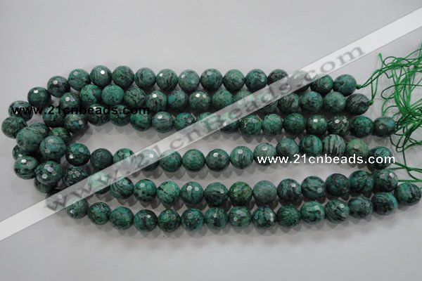 CPT216 15.5 inches 12mm faceted round green picture jasper beads