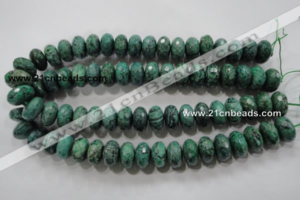 CPT226 15.5 inches 10*18mm faceted rondelle green picture jasper beads