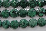 CPT231 15.5 inches 10mm faceted coin green picture jasper beads