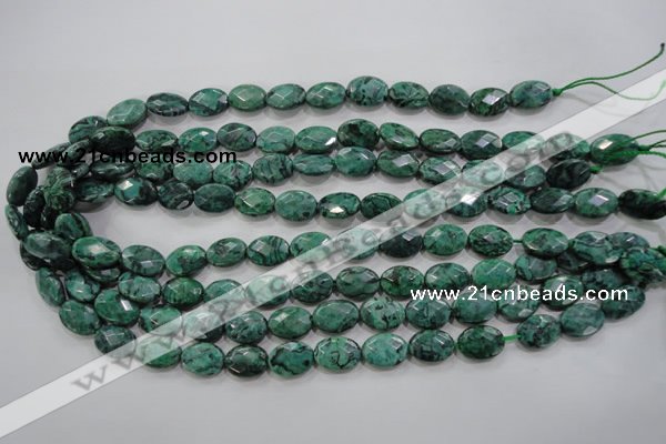 CPT237 15.5 inches 10*14mm faceted oval green picture jasper beads