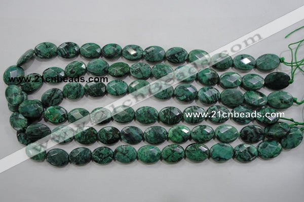 CPT238 15.5 inches 12*16mm faceted oval green picture jasper beads