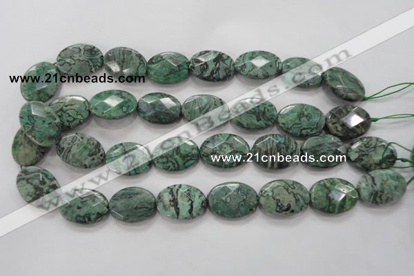 CPT241 15.5 inches 18*25mm faceted oval green picture jasper beads