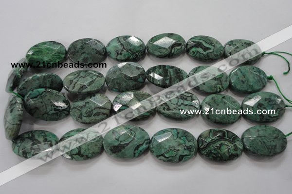 CPT243 15.5 inches 22*30mm faceted oval green picture jasper beads