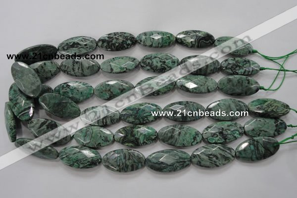 CPT245 15.5 inches 15*30mm faceted marquise green picture jasper beads