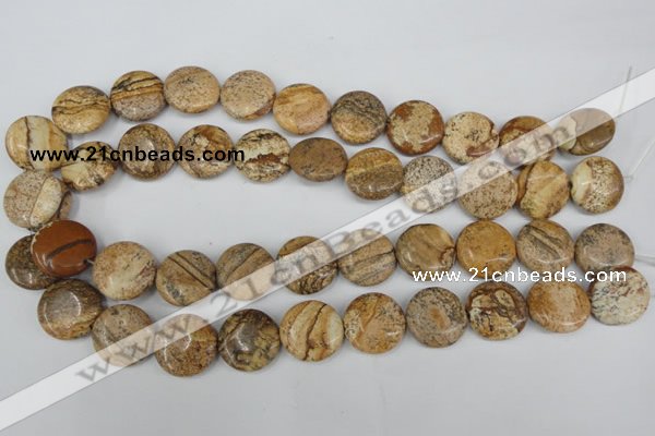 CPT258 15.5 inches 18mm flat round picture jasper beads wholesale