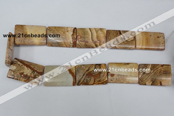 CPT265 15.5 inches 25*35mm flat tube picture jasper beads wholesale