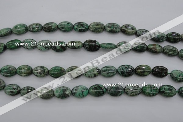 CPT318 15.5 inches 10*14mm oval green picture jasper beads