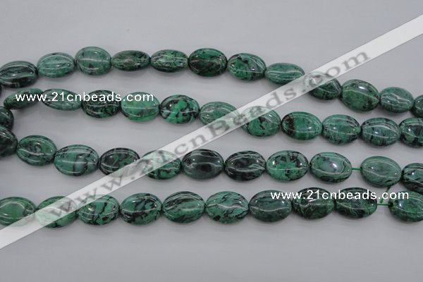 CPT319 15.5 inches 12*16mm oval green picture jasper beads