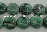 CPT328 15.5 inches 14mm flat round green picture jasper beads