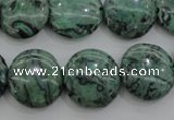 CPT329 15.5 inches 16mm flat round green picture jasper beads