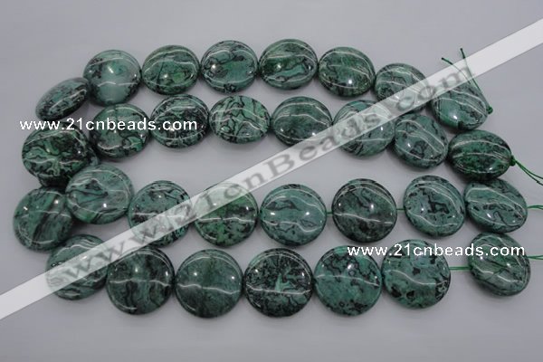 CPT332 15.5 inches 25mm flat round green picture jasper beads