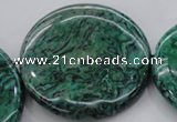 CPT335 15.5 inches 52mm flat round green picture jasper beads