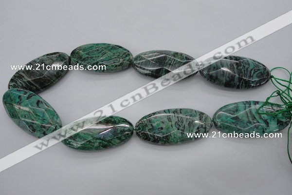 CPT341 15.5 inches 25*50mm faceted oval green picture jasper beads