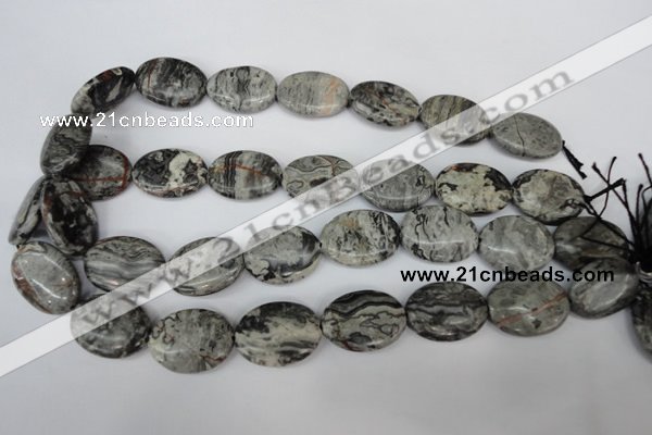 CPT356 15.5 inches 18*25mm oval grey picture jasper beads