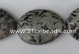 CPT358 15.5 inches 22*30mm flat teardrop grey picture jasper beads