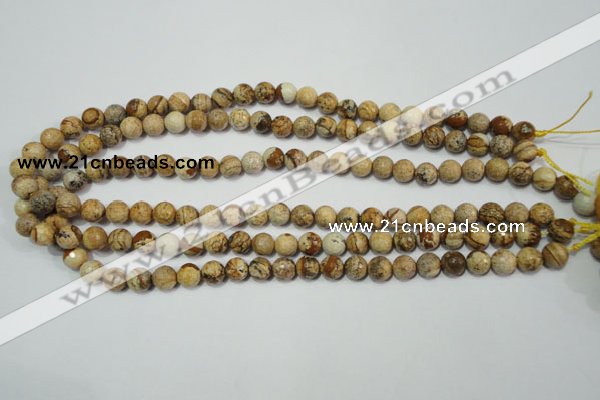 CPT502 15.5 inches 8mm faceted round picture jasper beads wholesale