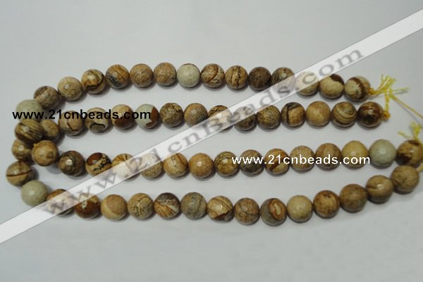 CPT503 15.5 inches 10mm faceted round picture jasper beads wholesale