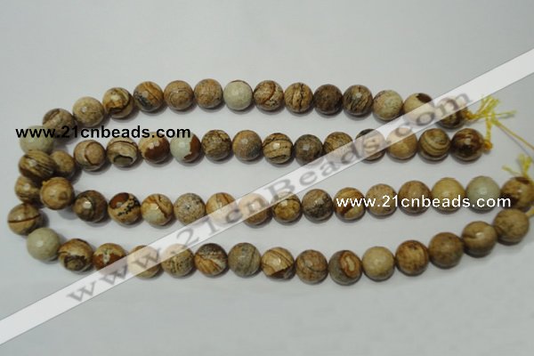 CPT504 15.5 inches 12mm faceted round picture jasper beads wholesale