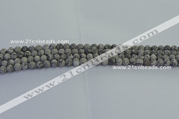 CPT570 15.5 inches 4mm round matte grey picture jasper beads