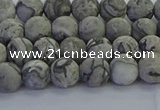 CPT571 15.5 inches 6mm round matte grey picture jasper beads