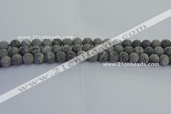 CPT572 15.5 inches 8mm round matte grey picture jasper beads
