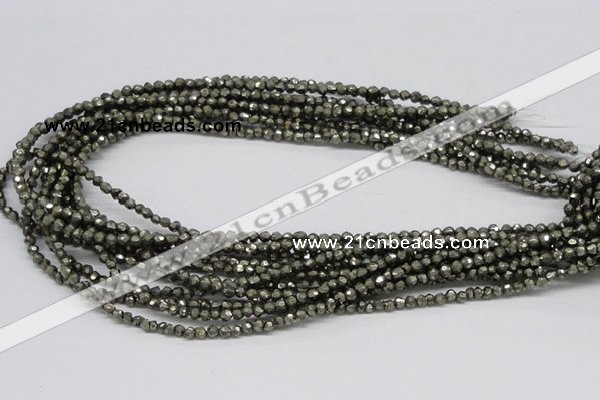 CPY03 16 inches 4mm faceted round pyrite gemstone beads wholesale