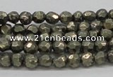 CPY04 16 inches 6mm faceted round pyrite gemstone beads wholesale