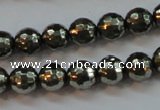 CPY106 15.5 inches 6mm faceted round pyrite gemstone beads wholesale