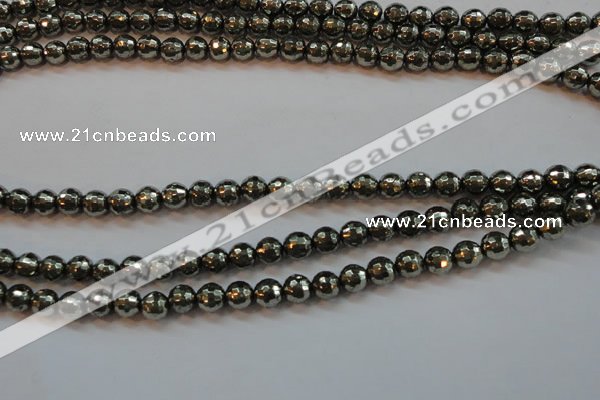 CPY106 15.5 inches 6mm faceted round pyrite gemstone beads wholesale