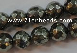 CPY107 15.5 inches 8mm faceted round pyrite gemstone beads wholesale