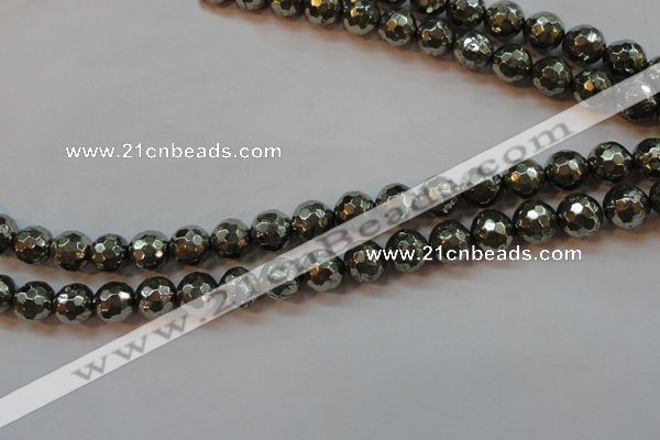 CPY107 15.5 inches 8mm faceted round pyrite gemstone beads wholesale