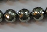 CPY108 15.5 inches 10mm faceted round pyrite gemstone beads wholesale