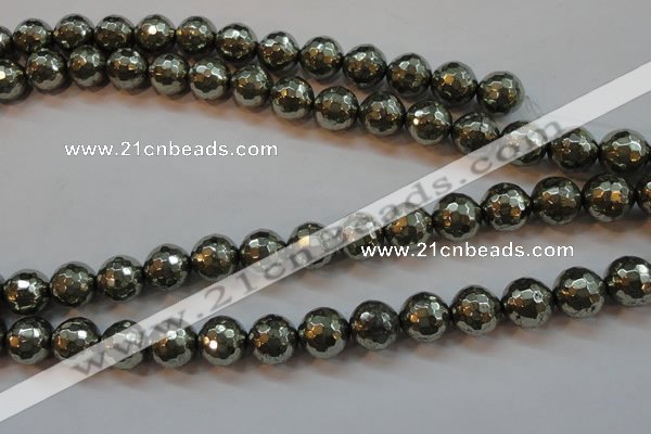 CPY108 15.5 inches 10mm faceted round pyrite gemstone beads wholesale