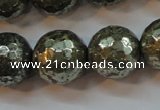 CPY109 15.5 inches 12mm faceted round pyrite gemstone beads wholesale