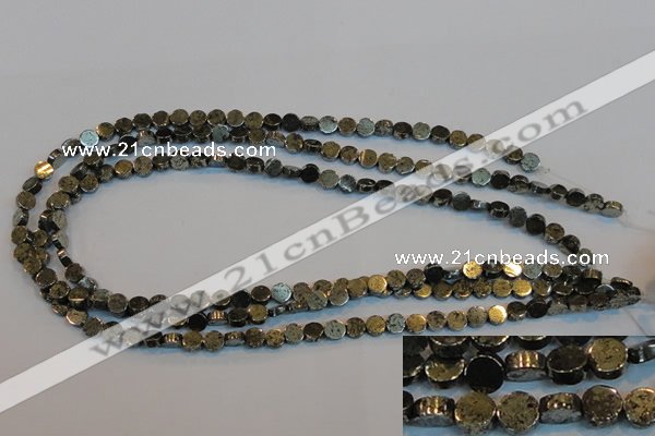 CPY150 15.5 inches 6mm coin pyrite gemstone beads wholesale