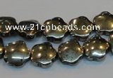 CPY162 15.5 inches 12mm carved flower pyrite gemstone beads wholesale