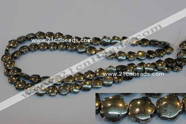 CPY162 15.5 inches 12mm carved flower pyrite gemstone beads wholesale