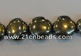 CPY163 15.5 inches 15mm carved flower pyrite gemstone beads wholesale