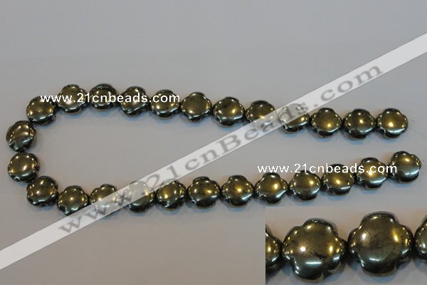 CPY163 15.5 inches 15mm carved flower pyrite gemstone beads wholesale