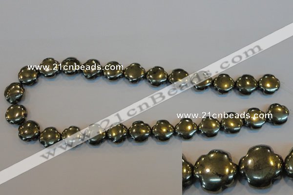 CPY163 15.5 inches 15mm carved flower pyrite gemstone beads wholesale