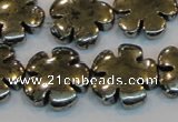 CPY165 15.5 inches 20mm carved flower pyrite gemstone beads wholesale