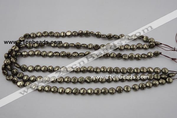 CPY220 15.5 inches 8mm flat round pyrite gemstone beads wholesale